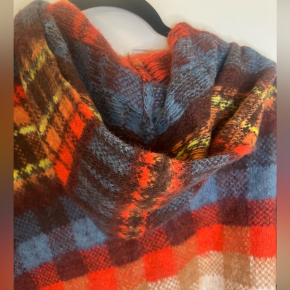 Free People Ainsley Hood Poncho Plaid Asymmetric Hem Apple Cider Size:XS, XL NWT - Picture 8 of 12